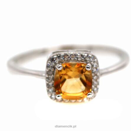 Pierścionek z cytrynem i cyrkonami