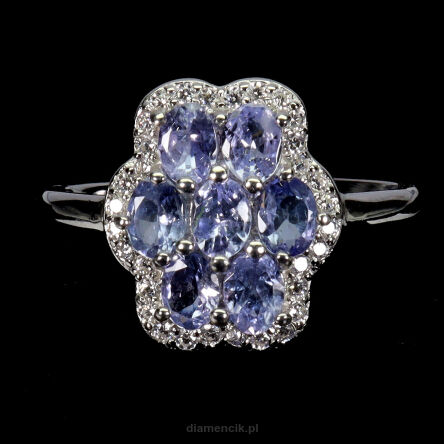 Pierścionek z tanzanitami i cyrkoniami