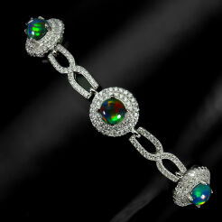 Bransoletka z czarnymi opalami i cyrkoniami