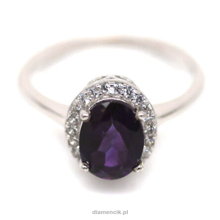 Pierścionek z ametystem i cyrkoniami