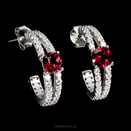 Kolczyki z malinowymi granatami i cyrkoniami