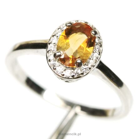 Pierścionek z cytrynem i cyrkonami