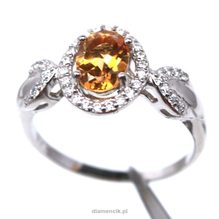 Pierścionek z cytrynem i cyrkonami
