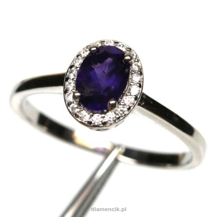 Pierścionek z ametystem i cyrkonami