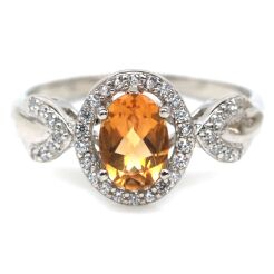 Pierścionek z cytrynem i cyrkonami